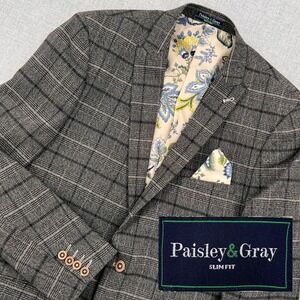Paisley & Gray Slim Fit Plaid Blazer Sport Coat Men 44R Gray Academia Floral